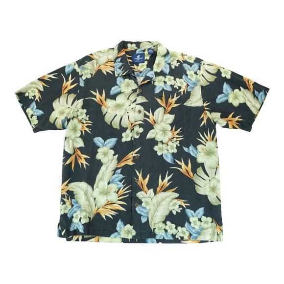 Caribbean Joe Hawaiian Shirt Mens XL Blue Linen‎ Viscose Blend Button Up - Picture 1 of 4